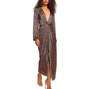 Ramy Brook-NWT Sutton Multicolor Metallic Stripe Longsleeve Midi Cocktail Dress